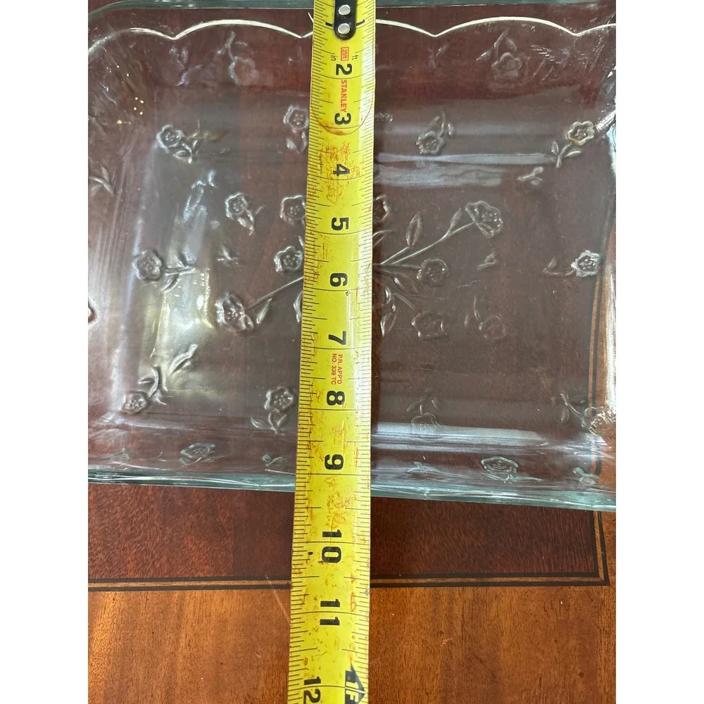 Vintage Clear Glass Floral Embossed Oven Proof Rectangular Baking‎ Dish 13.5in